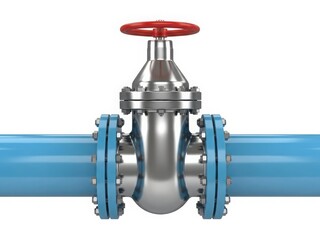 Industrial valve in blue pipe