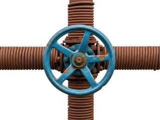 Blue valve wheel on rusty pipes