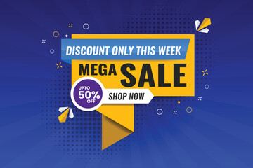 Vector mega sale banner promotion, with the blue background, colourful sales web sale banner template design