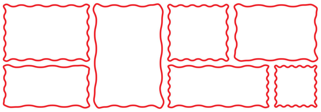 Zig zag Wavy Edge Outline rectangle Shapes Set. Zig zag rectangle frames. Set of Outline jagged rectangle shape. Geometric zig zag wavy edge stickers, frames, shapes.