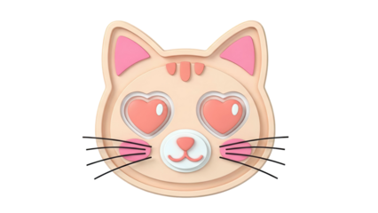 3D Paper Cutout Cat Face with Heart Eyes