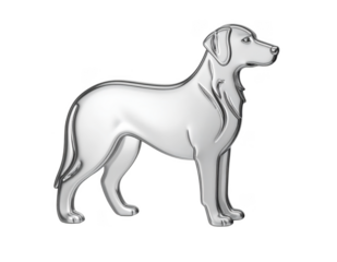Minimal chrome dog zodiac icon with reflective surface, isolate on white background.