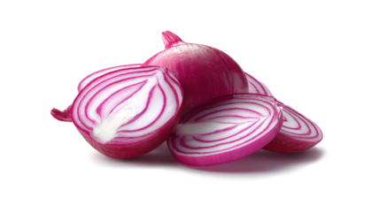 Red Onion Slices Design For Healthy Food Concepts isolated on a white background