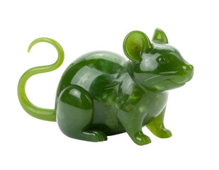 Natural green jade rat zodiac miniature carving, isolate on white background