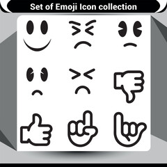 A comprehensive set of black outline emoji and hand gesture icons for digital interfaces