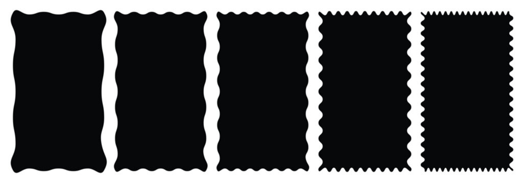 Set of wavy organic rectangles and squares. zigzag Vector wavy rectangles with texture, irregular text boxes. Geometric zig zag wavy edge stickers.