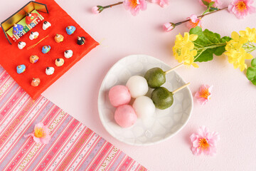 ひなまつり｜三色団子と桃の花と菜の花