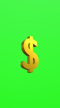 3D Golden dollar symbol on green screen. Full HD. 4K