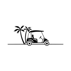 Tropical golf buggy logo with palm trees icon