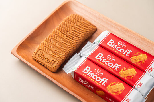 Bangalore, India - 11 January 2026 : Lotus Biscoff is a caramelized biscuit, smooth and crunchy textures on white background. Isolated