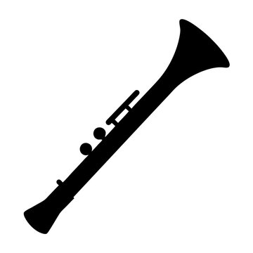 Elegant silhouette illustration of a woodwind clarinet against a plain white background