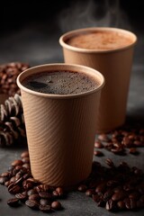 Rustic Coffee Shop Concept with To-Go Cup and Ceramic Mug
