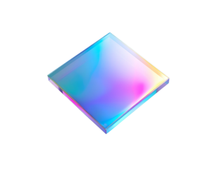 Glossy, prism-like square with vibrant, iridescent color gradients