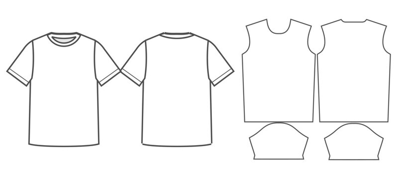 T.shirt Short Sleeves Mockup And Pattern Template Vector