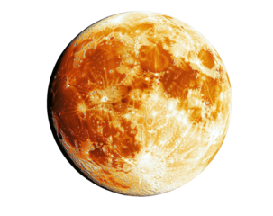 Textured, orange moon glowing against a black background