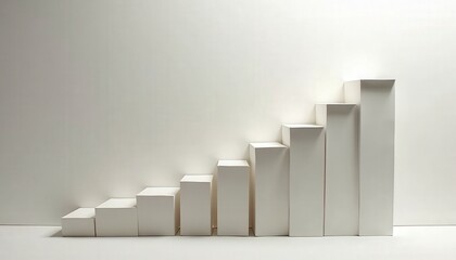 White Bar Graph Staircase Showing Upward Trend Against Plain Background With Dramatic Lighting Creating Shadows