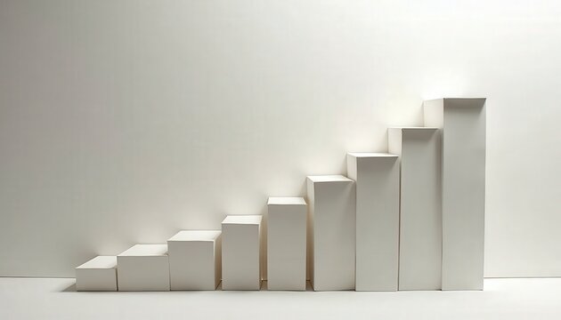 White Bar Graph Staircase Showing Upward Trend Against Plain Background With Dramatic Lighting Creating Shadows - Powered by Adobe