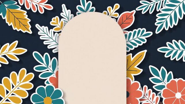 Dark backdrop with a colorful pattern of autumn leaves and flowers