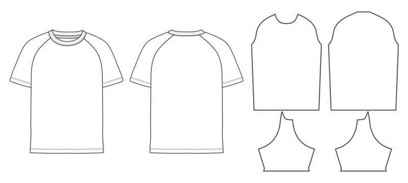 T.shirt Raglan short Sleeves Mockup And Pattern Template Vector