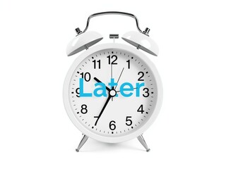 White alarm clock with blue text