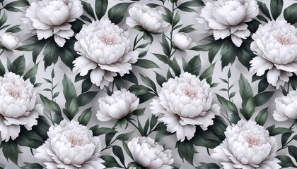 White Peonies Seamless Pattern