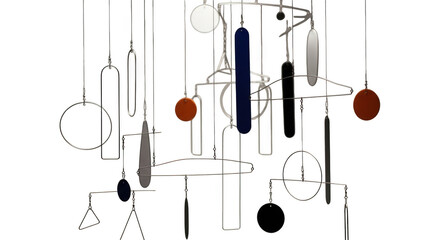 Abstract kinetic sculpture with geometric shapes and metallic finish mobile