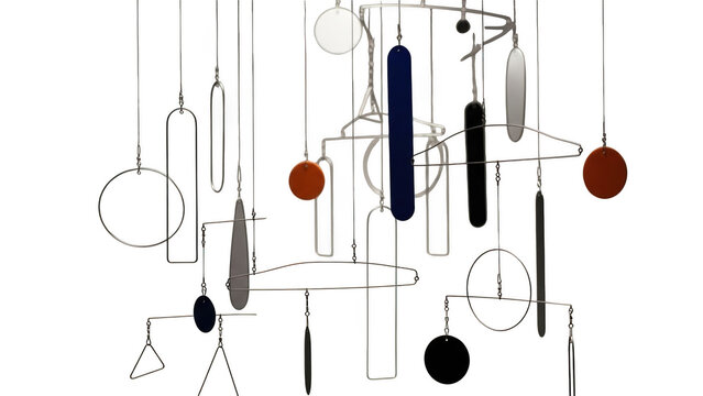 Abstract kinetic sculpture with geometric shapes and metallic finish mobile