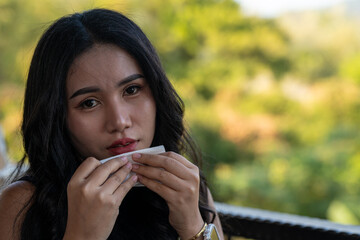 Thai Girl at Restaurant and Lake in Thailand