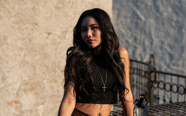 Thai Girl at Restaurant and Lake in Thailand