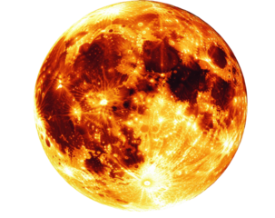 Fiery moonscape with craters against a stark black background