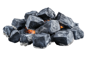 Burning rock pile with embers glow