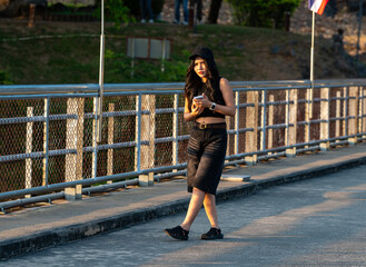 Thai Girl at Restaurant and Lake in Thailand