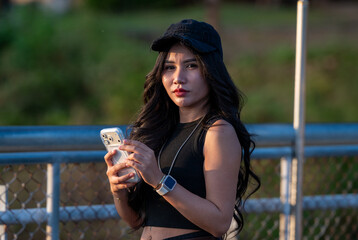 Thai Girl at Restaurant and Lake in Thailand