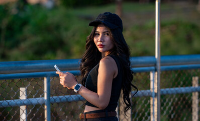 Thai Girl at Restaurant and Lake in Thailand
