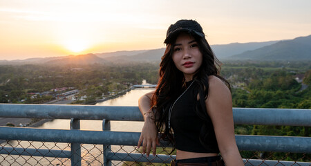 Thai Girl at Restaurant and Lake in Thailand