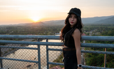 Thai Girl at Restaurant and Lake in Thailand