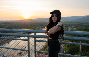 Thai Girl at Restaurant and Lake in Thailand