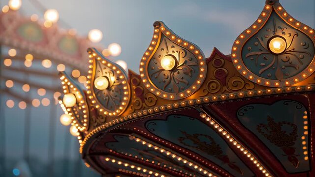 Mystical Carnival Illustration Enchanting Lights and Ornate Carousel Details Captured at Dusk in Mesmerizing Display