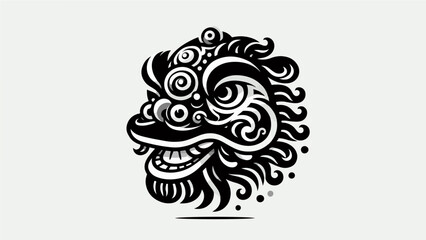 Fototapeta premium Shiluet Monochrome Lion Dance Head Illustration – Traditional Chinese Art