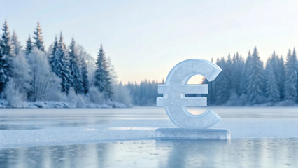 Euro Symbol Frozen In Ice Symbolizing Financial Crisis