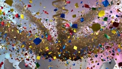 A white egg cracks and breaks open in a colorful explosion of confetti. Festive animation for a celebration, party, or new beginning. Surprise Easter holiday concept - Powered by Adobe