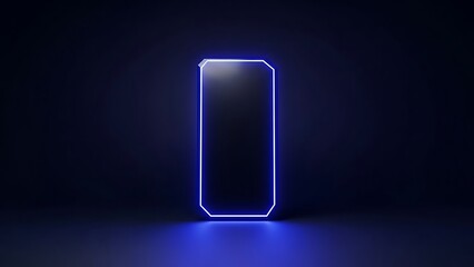 Futuristic smartphone mockup with blue neon glow on dark background