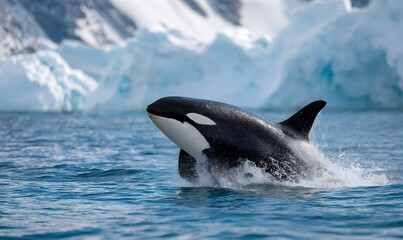 Obraz premium massive orca breaching directly toward the camera