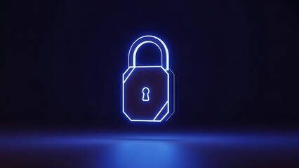 Digital padlock security concept with glowing blue neon outline for data
