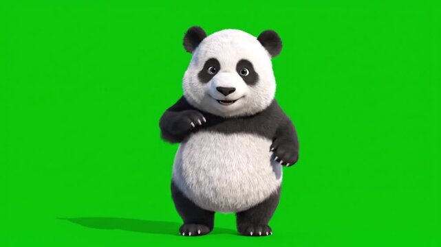 cute baby panda 3D character dancing playfully full body shot chubby proportions soft fluffy fur expressive eyes happy facial animation joyful cartoon style smooth bouncy movement simple dance rhythm 