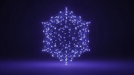 Futuristic abstract digital network cube structure with glowing connections