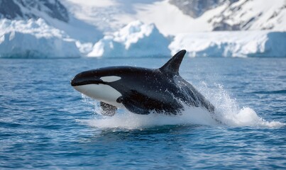 Fototapeta premium massive orca breaching directly toward the camera