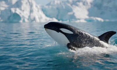 Fototapeta premium massive orca breaching directly toward the camera
