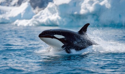 Fototapeta premium massive orca breaching directly toward the camera