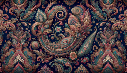 A Mughal style Paisley pattern seamless design, Ai generated image